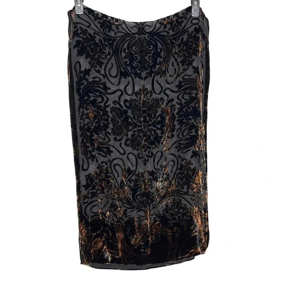 Black Gold Burnout Velvet Scarf Shawl‎ Sheer Wrap Whimsigoth
